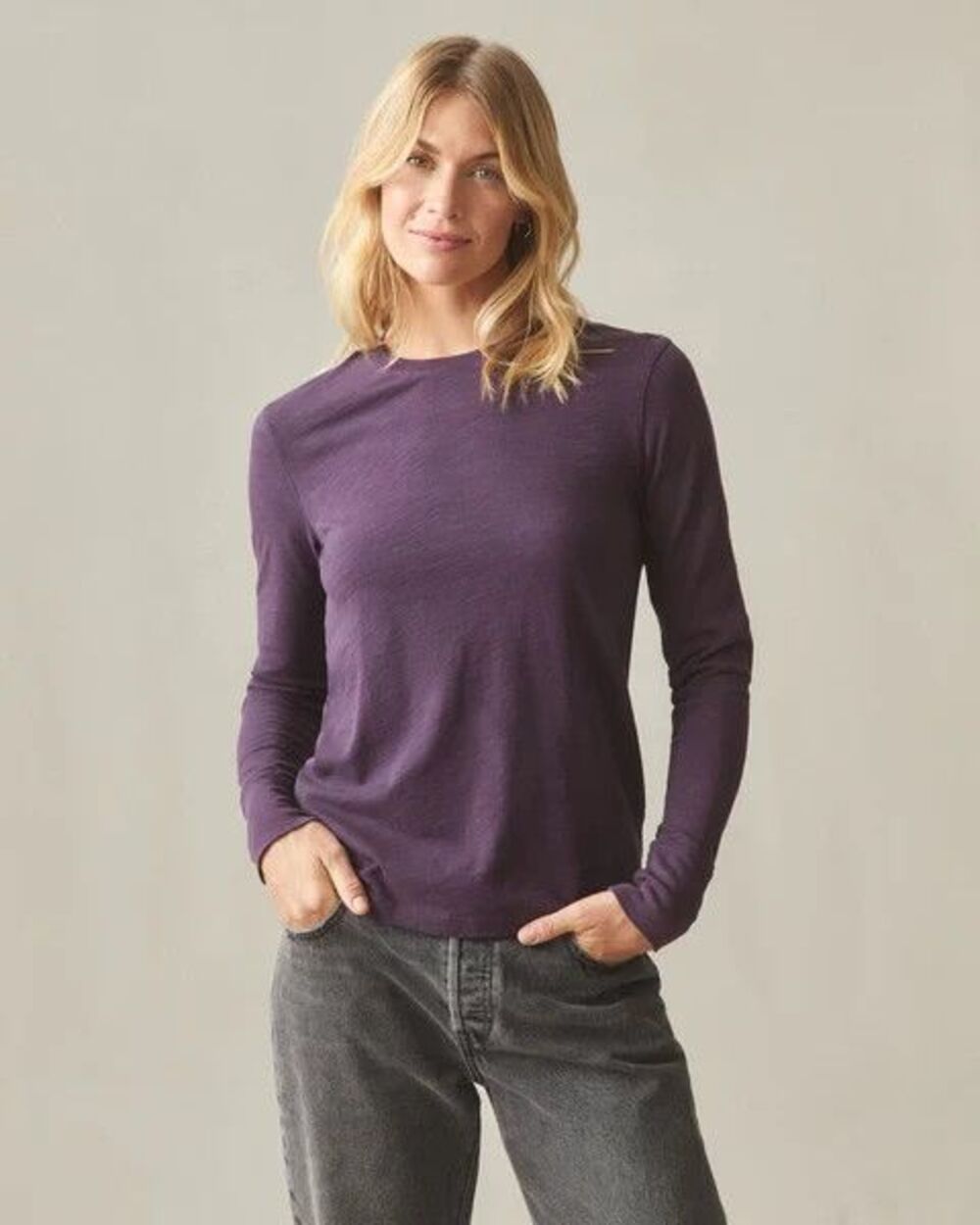 American Giant Shirt Womens S Grapeseed Premium Slub Long Sleeve Crew Tee NEW